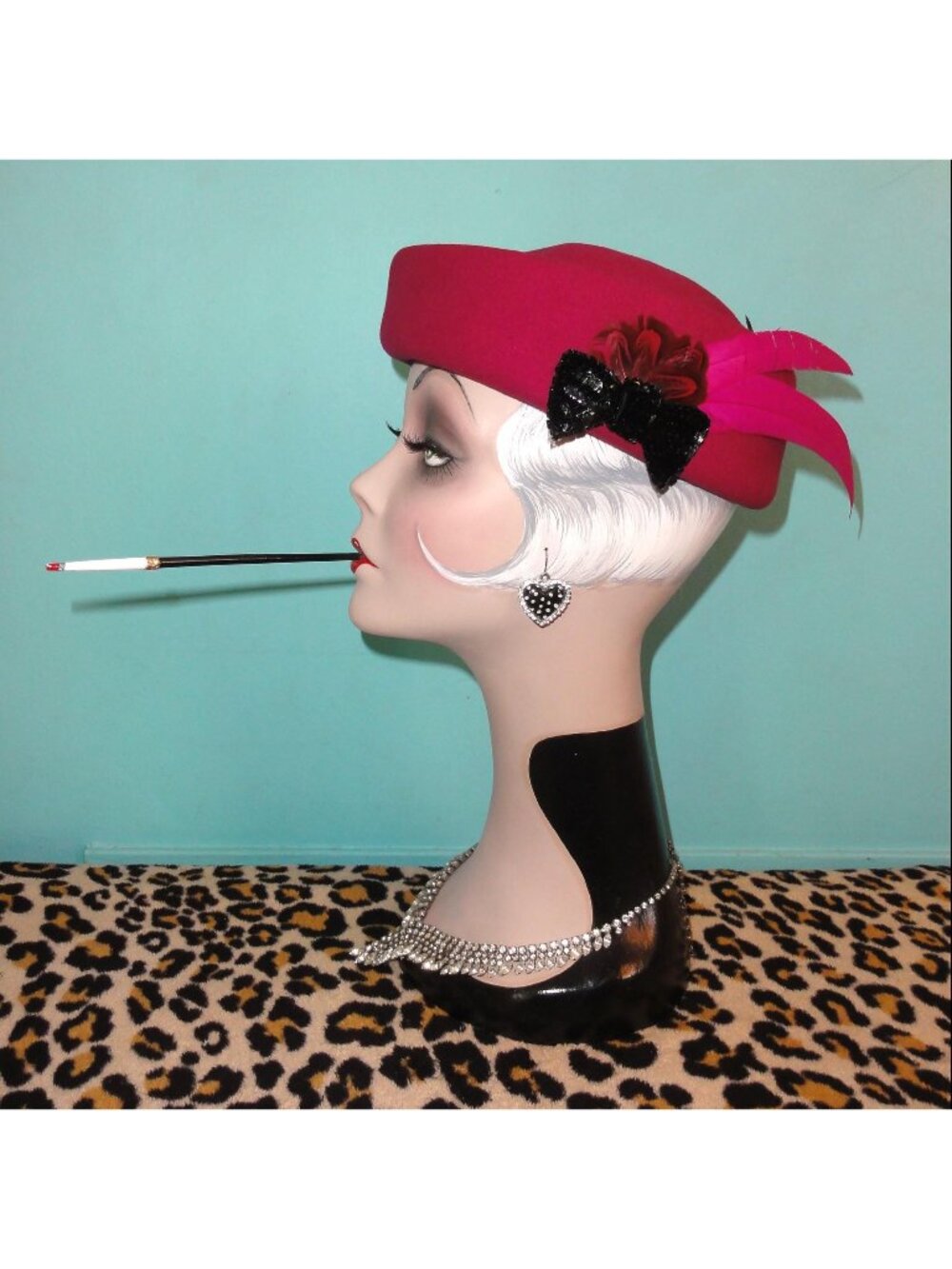 Vintage Bollman Fuchsia Wool Pillbox Hat w/ Feathers church hat retro pinup